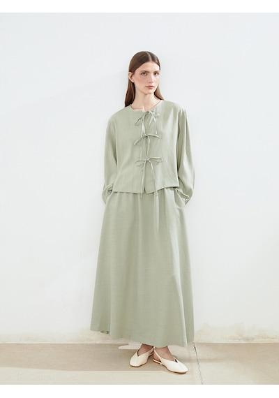 Lcw Modest Yeşil Beli Lastikli Keten Karışımlı Etek