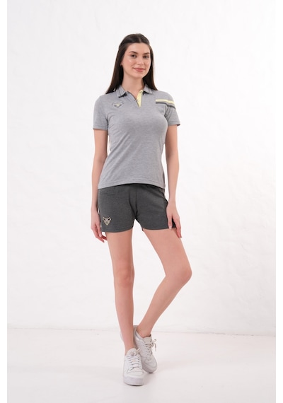 Kadın Polo Yaka T-shirt Takımı Rahat Kesim Yazlık Günlük Kombin Gri Melanj