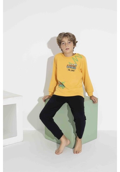 Aykıds Erkek Çocuk Baskılı Uzun Kollu Pijama Takımı Mevsimlik 74111-y Sarı