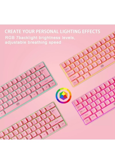 Q60 Blue Switch Mini Rgb Oyun Klavyesi Gaming Mekanik 62 Tuşlu 18 Rgb Led Usb Tip-c Kablosu Pembe1
