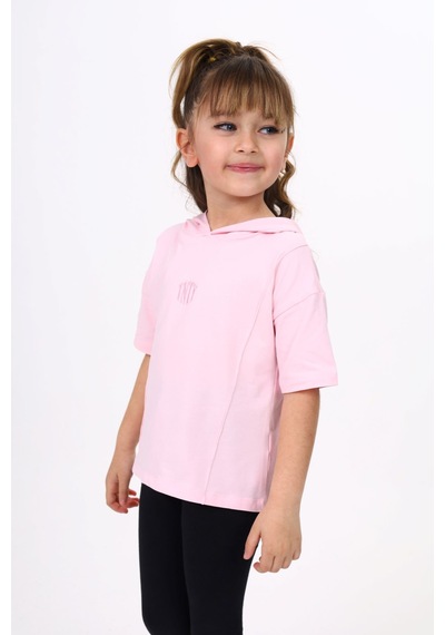 Toontoy Kids Toontoy Kız Çocuk Baskılı Kapüşonlu Kısa Kollu Tişört Açık Lila