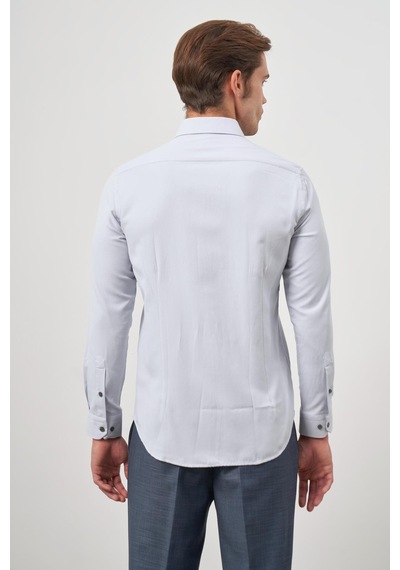 İmza Gri Uzun Kol Kendinden Desenli Armürlü 032 Sert Yaka Classic Slim Fit Gömlek 1004245151 Gri