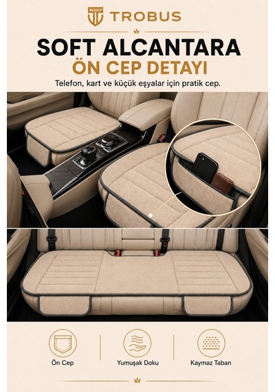 Opel Combo Üniversal Soft Alkantra Çizgili 3 Parça Oto Koltuk Minderi Bej