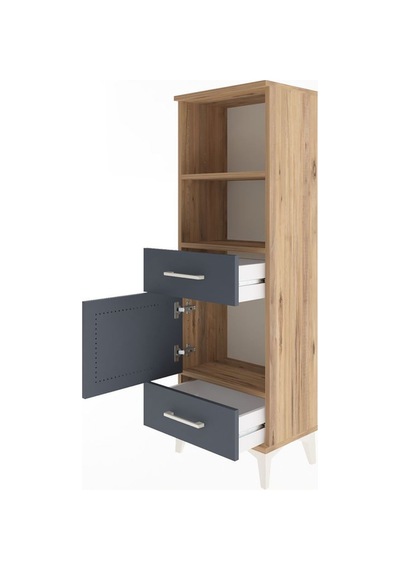Arges Dolap 3 Raflı 2 Çekmeceli Tek Kapaklı 44x30x134 Çam-antrasit Atlas Çam