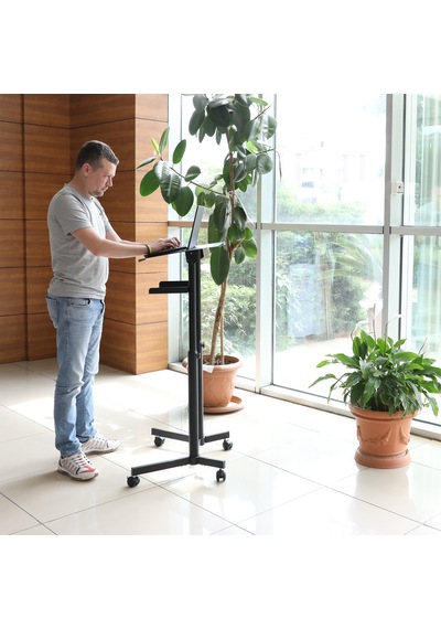 Eğim Ayarlı Yükseklik Ayarlanabilir Tekerlekli Çalışma Masası Mobil Laptop Standı Kürsü Metal Tablalı Ayakta Çalışma Masası Siyah Eğim Ayarlı Yükseklik Ayarlanabilir Tekerlekli Çalışma Masası Mobil Laptop Standı Kürsü Metal Tablalı Ayakta Çalışma Masası Siyah