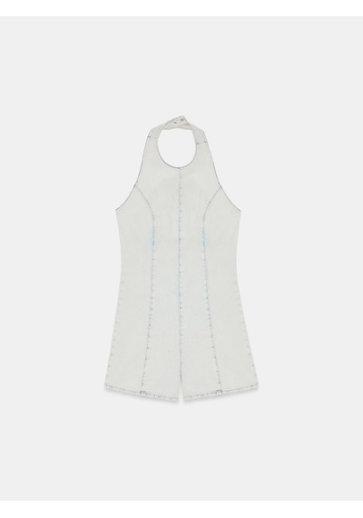 Dilvin 72347 %100 Pamuk Halter Yaka Kot Tulum-mavi