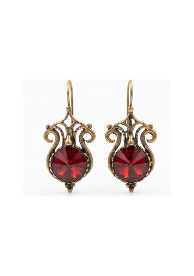Bronz Kristal Taşlı Vintage Kadın Küpe Bordo - 931107488 Bordo