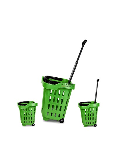 43 Lt Tekerlekli Market Sepeti Plastik Alışveriş Sepeti Ergonomik Çift Saplı Yeşil