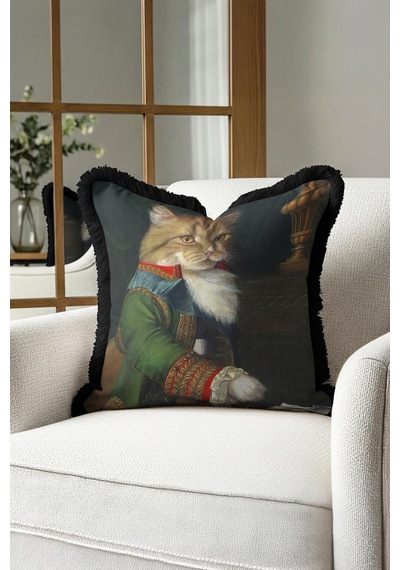 Barok Kedi Portreli Saçaklı Yastık Kılıfı - Asil Yeşil Vintage Bohem Siyah Püsküllü Kırlent Kılıfı Doygun Gece Şarap Barok Kedi Portreli Saçaklı Yastık Kılıfı - Asil Yeşil Vintage Bohem Siyah Püsküllü Kırlent Kılıfı Doygun Gece Şarap