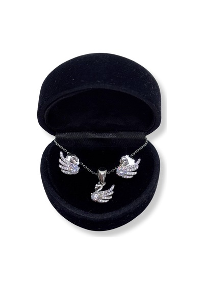 Oya Silver Beyaz Zirkon Taşlı Gümüş Kuğu Set&takım