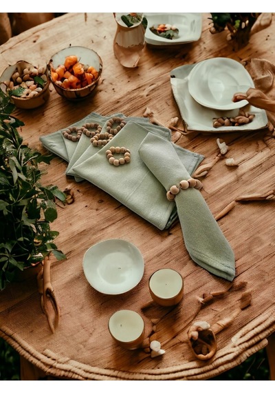Dnc Home Tekstil Ndchome Premium Keten Adaçayı Yeşili 6lı Peçete Takımı 40x40 Toka Hediy