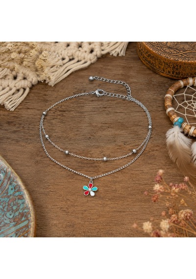 Daisy Bloom Anklet Renkli Papatya Çelik Halhal Çok Renkli