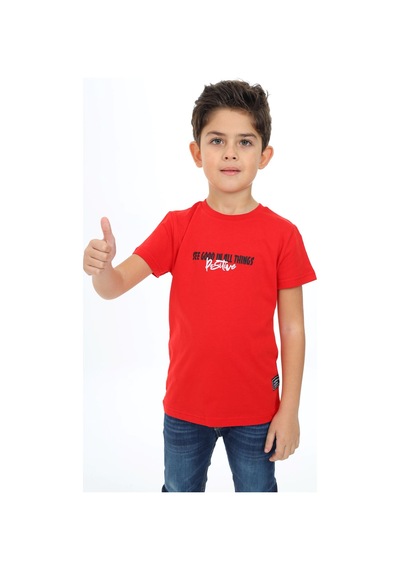 Toontoy Kids Toontoy Erkek Çocuk Baskılı Bisiklet Yaka Kısa Kollu Tişört Kırmızı
