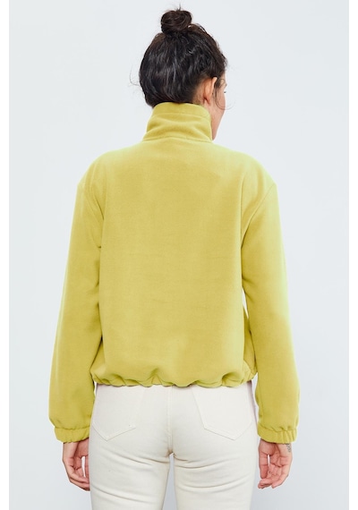 Tommy Life Limon Yarım Fermuar Etek Ucu Büzgülü Kadın Polar Oversize Sweatshirt - 97171 Limon Sarısı