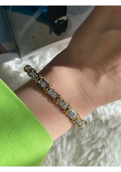 Pinery Jewels Vıp Tiff Suyolu X Zirkon Taşlı Kelepçe Altın