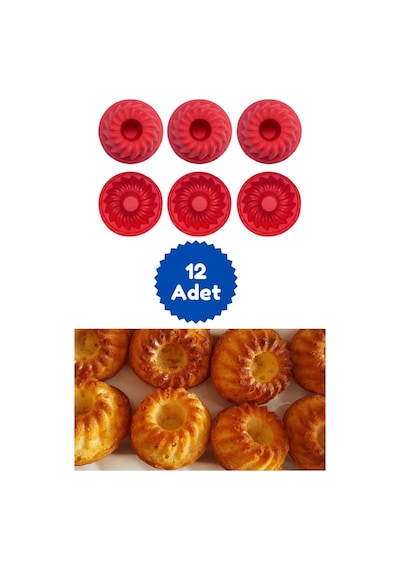 Kırmızı 12'li Silikon Mini Kek Kalıbı - Muffin Kalıbı 12 Adet Göbekli Kek Kalıbı Silikon Kırmızı Diğer