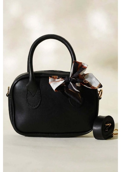 Names Bag Mini Baget Fular Detaylı El Çantası Omuz Çantası Ve Çapraz Çanta Siyah