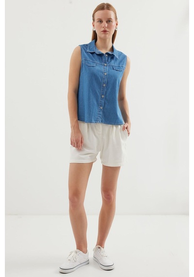 Hiccup Bdart Kolsuz Pamuklu Kot Gömlek Orta Mavi Denim