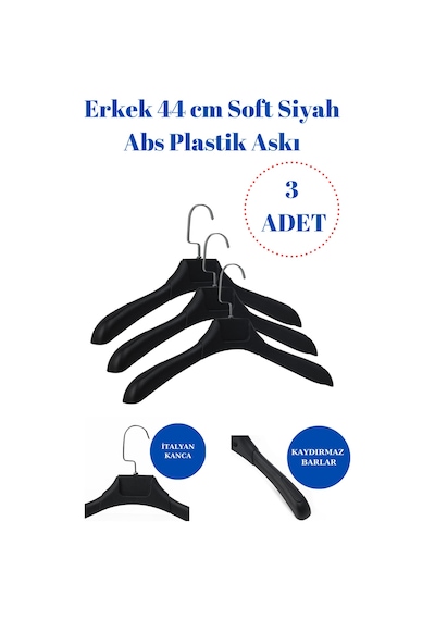 Ceket Askısı Siyah Plastik Kıyafet Takım Elbise Askısı 3 Adet Diğer