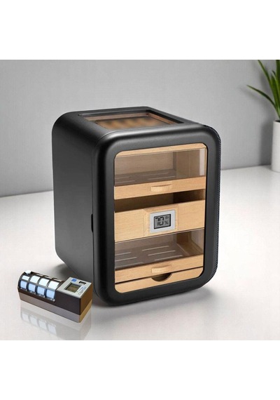 Cigarloong Skylight Camlı 5 Çekmeceli Puro Kutusu Siyah 80's Cigarspa Elektronik Nemlendirme