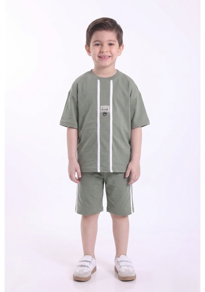 Mnk Baby & Kids Erkek Çocuk Baskılı Oversize Kısa Kollu Şortlu 2li Takım M00843 Yeşil