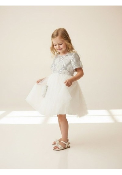 Zekids Kız Çocuk Tasarım Pullu Abiye Elbise-17235 Bej Zekids Kız Çocuk Tasarım Pullu Abiye Elbise-17235 Bej