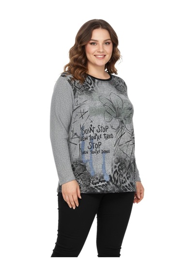 Baglan Kadın Yumoş Taşlı Baskılı Bluz Bgl-st05068 Gri