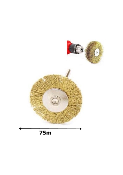 75 Mm Prinç Kaplı Çelik Yuvarlak Pimli Saçaklı Parlatma Fırçası Tel Fırça Pas Boya Sökücü