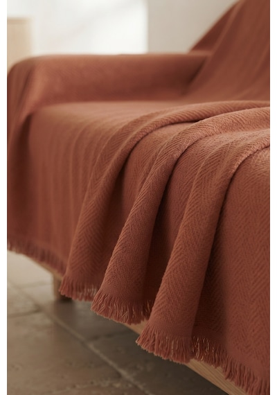 İskandinav Dokulu Pamuklu Saçaklı Koltuk Örtüsü Ve Koltuk Şalı Kaymaz Terletmez 180x300 Cm Kırmızı