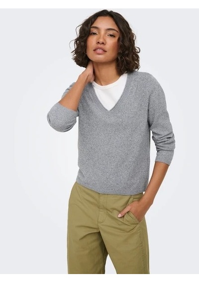 Only Onlloyal Ls V-neck Pullo Knt Noos Kadın Kazak 15368957 Gri