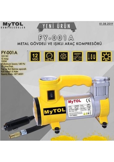 Mytol FY-001A Metal Gövdeli Ve Işıklı Araç Kompresörü