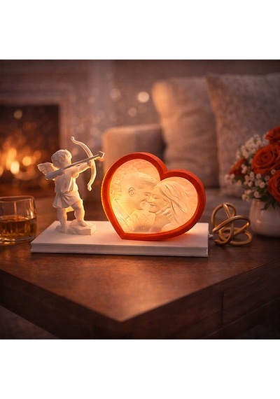 Aşk Meleği Kalp Lithophane Lamba Kişiye Özel Fotoğraflı Romantik 3d Anı Işığı Çok Rekli - Beyaz