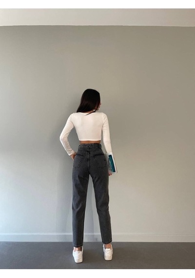 Lavajeans Mood Siyahkar Mom Jean Esnek Sahip Kadın Jean Siyahkar Füme
