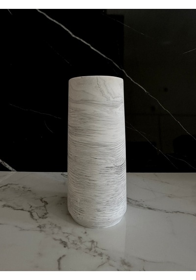 Beton Vazo Dekoratif Saksı El Yapımı Şık Aksesuar Beyaz-siyah Desenli