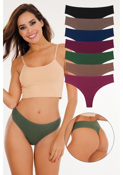 Sensu Kadın Fitilli Brazilian Tanga 7'li Paket Set Karışık