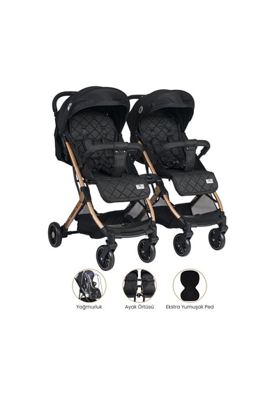 Lorelli Fiorano New Kabin İkiz Bebek Arabası - Black - Siyah
