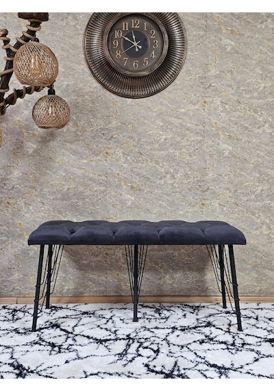 Zafir Metal Siyah Tel Ayaklı 100 Cm Puf Bench - Puf - Bench - Oturak - Mutfak Oturağı - Antre Oturağı Füme