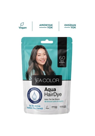 Sea Color Aqua Hair Dye Vegan & Amonyaksız Su İle Aktive Edilen Kalıcı Saç Boyası Toz 6.0 Açık Kumral