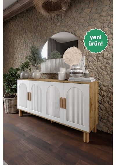 Elysia Bohem Konsol 4 Kapaklı Mdf Mebran Kapak 160 Cm Modern Salon Konsolu Aytaşı Ceviz Aytaşı - Çam Elysia Bohem Konsol 4 Kapaklı Mdf Mebran Kapak 160 Cm Modern Salon Konsolu Aytaşı Ceviz Aytaşı - Çam