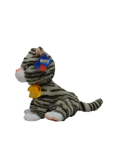 Miyavlayan Tekir Peluş Sesli Kedi 28 Cm Kedi Sesi Çıkaran Gri Siyah Gri