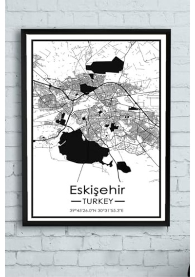 Pster14390 Eskişehir Harita Dekoratif Çerçeveli Tablo 21 X 30