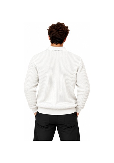Erkek Polo Yaka Uzun Kollu Standart Fit Kalıp Kazak 27001 Beyaz