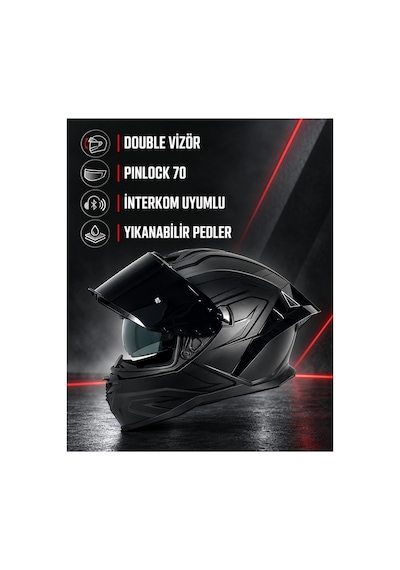 Sway 867 Black Lıne Mat Siyah Vizör Motosiklet Kask