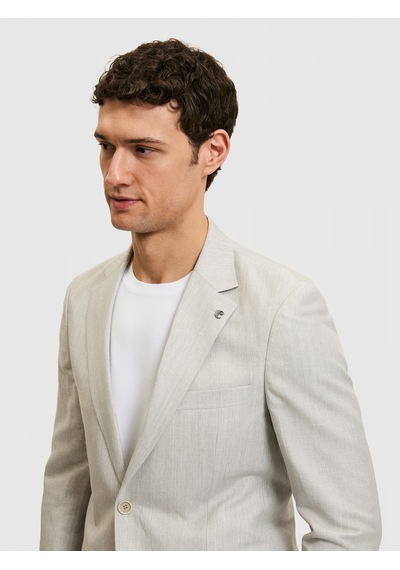 Cacharel Açık Gri Slim Fit Yün Keten Karışımlı Mikro Desen Mono Yaka Takım Elbise
