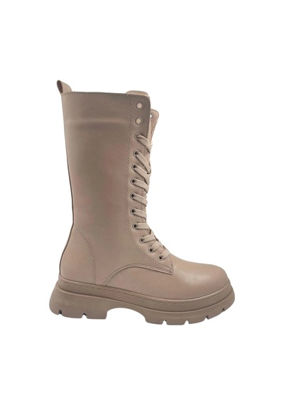 Melen Shoes Panache Suni Bej Kadın Bağcıklı Ve Fermuarlı Çizme Bej