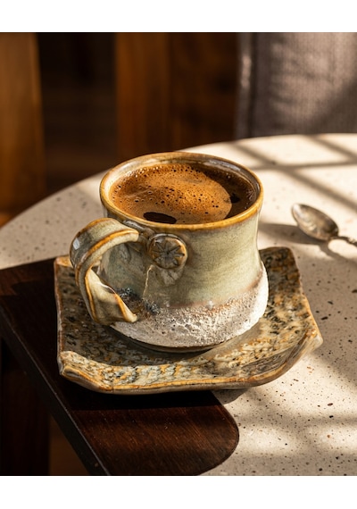 3 Li Terra El Yapımı Stoneware Fincan Açık Bej