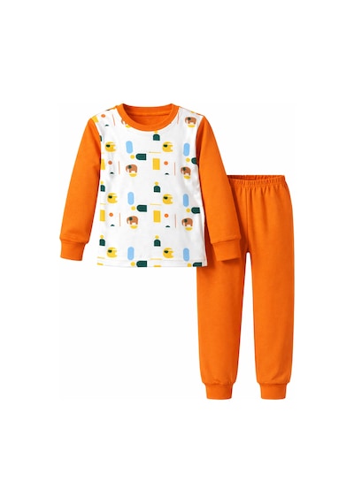 Remsa Çocuk Pamuklu Desenli Pijama Takımı 6068-03 Turuncu Turuncu