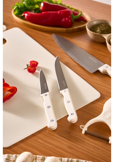 Karaca Sharp 6 Parça Kesme Tahtalı, Makaslı Bıçak Seti Krem Krem