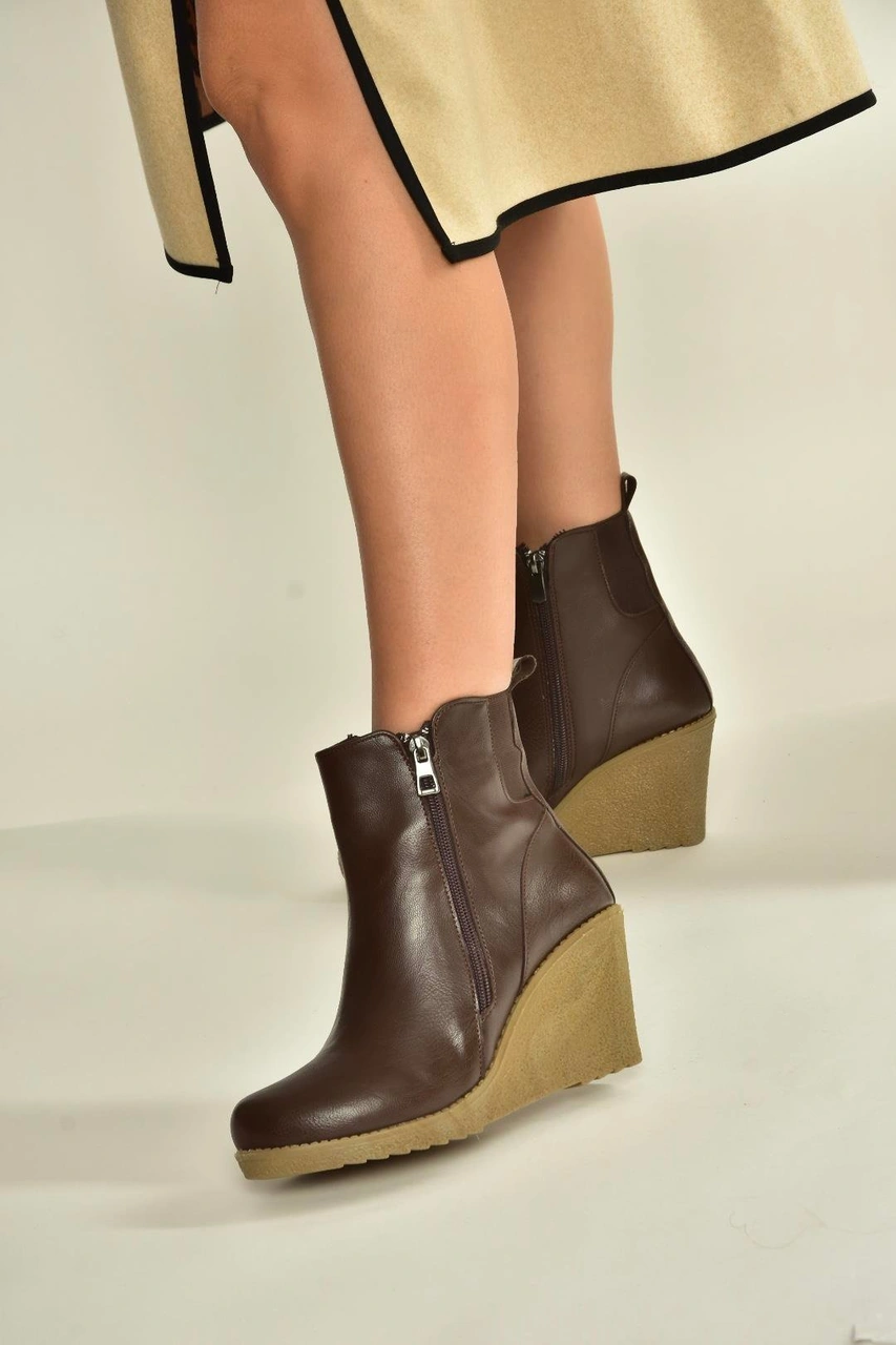 Fox Shoes V361196809 Kahverengi Dolgu Topuklu Kadın Bot Kahverengi-suni Deri