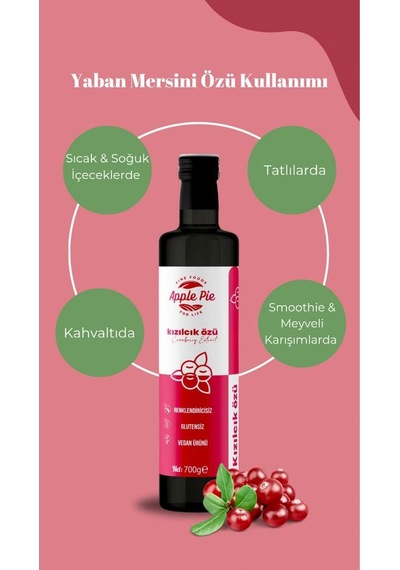 Applepiefoods Kızılcık Özü Doğal Koruyucusuz 700 Gr Analizli , Soğuk Sıkım , Cranberry Extract